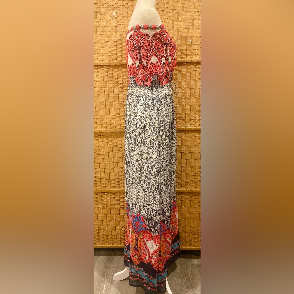 CALYPSO ST. BARTH Navy and Pink Embroidered Maxi Dress - Sz Medium - Picture 5 of 8